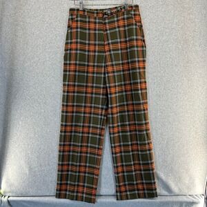 Dismero Italy Straight Leg Pants Dark Academic Size 10 Green Plaid Wool Blend